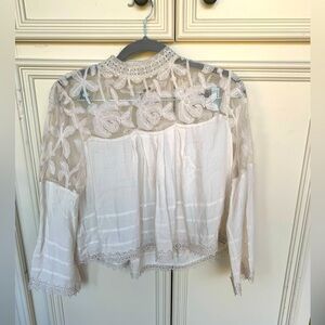 Cream Lace High Neck Long Sleeve Top!